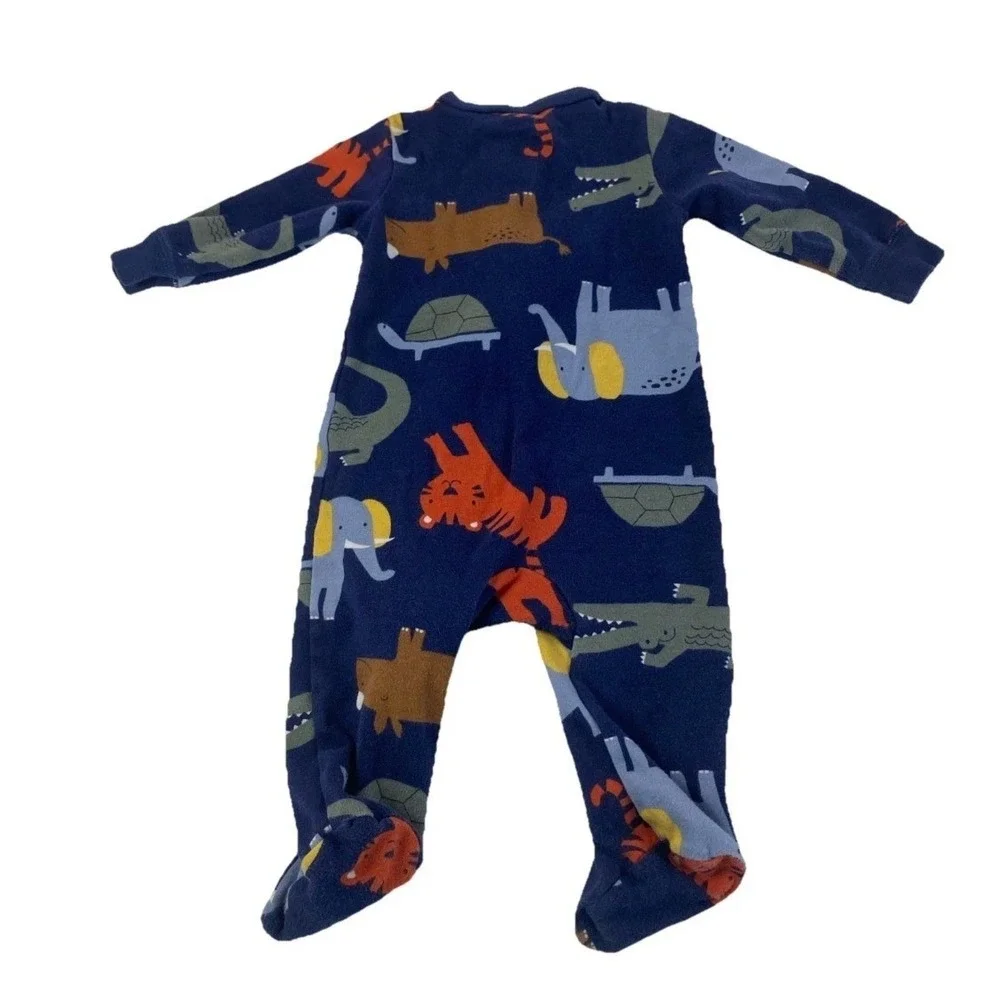 Carters Baby Boy‎ 6M Navy Blue Animal Print Cotton Footed Sleeper Pajamas
